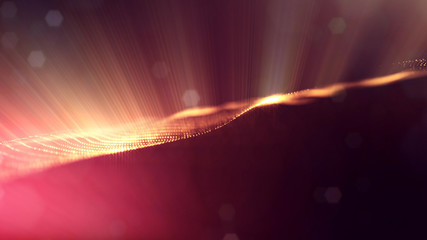 Wall Mural - 3d rendering background of microworld or sci-fi theme with glowing particles form curved lines, 3d s
