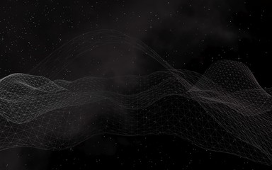 Black abstract background. Hi tech network. Cyberspace grid. Outer space. Starry outer space texture. 3D illustration