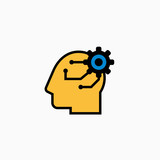 Fototapeta  - Artificial intelligence head & brain icon. Vector AI technology concept symbol or design element in flat style.