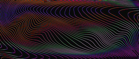 Wall Mural - holographic surface with glitched wavy texture. retrofuturistic illustration in 80s-90s synthwave an