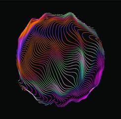 Wall Mural - illuminated holographic circle with glitched wavy texture. retrofuturistic illustration in 80s-90s s