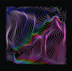 Wall Mural - holographic surface with glitched wavy texture. retrofuturistic illustration in 80s-90s synthwave an