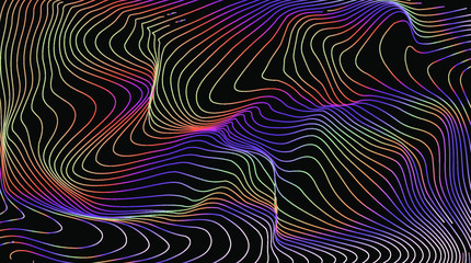 Aufkleber - Holographic surface with glitched wavy texture. Retrofuturistic illustration in 80s-90s synthwave and retrowave chrome coloring.