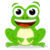 Fototapeta Dinusie - Green toad sits and smiles on a white background