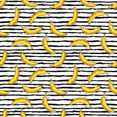 Wall Mural - Seamless vector pattern with bananas. Summer fashion background.