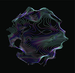 Wall Mural - illuminated holographic circle with glitched wavy texture. retrofuturistic illustration in 80s-90s s