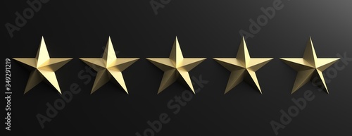 Photographie 5 stars gold color sign on black background, 3d illustration