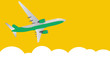 Flat airliner flying in the sky. Side view from the bottom. Vector Illustration