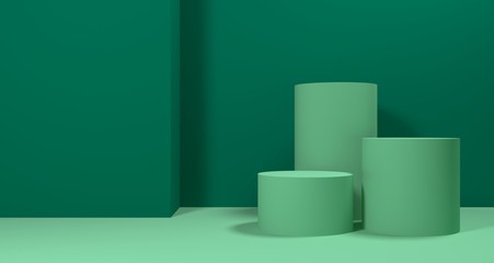 Wall Mural - 3d illstration of abstract green color geometric shape , modern minimalist mockup for podium display or showcase