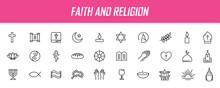 Set Of Linear Religion Icons. Faith Icons In Simple Design. Vector Illustration