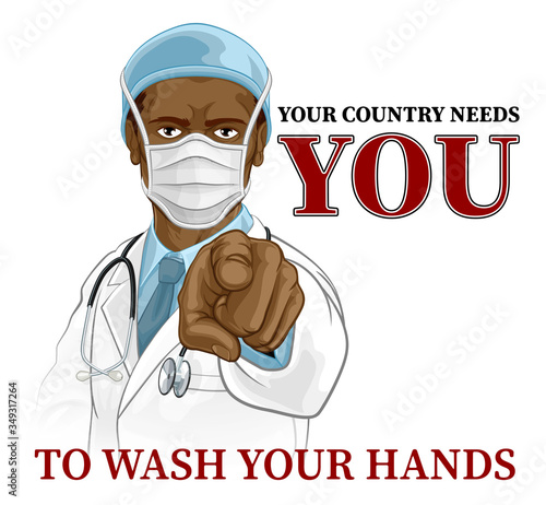 Cuadros en Lienzo A doctor in PPE mask pointing in a your country needs or wants you gesture