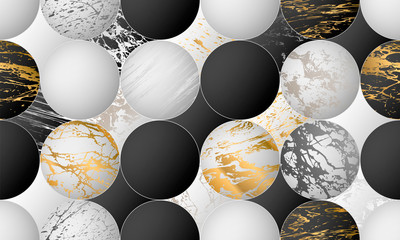 Luxury paper cut background, Abstract decoration, golden pattern, halftone gradients, 3d Vector illustration. Black, white, blue, gold waves Cover template, geometric shapes, modern minimal banner.