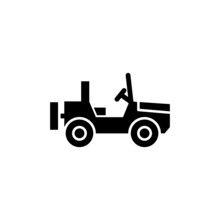 Military Off Road Vehicle Icon Vector In Black Flat Design On White Background, Filled Flat Sign, Solid Pictogram Isolated On White, Symbol, Logo Illustration