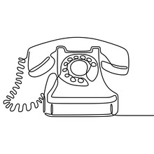 Old Telephone One Line Drawing Continuous Design Minimalism. Retro Phone Vector Illustration. One Of The First Models Of Telephone, A Technological Revolution. Vintage Minimalism Style.