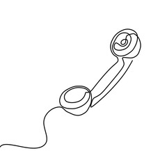 Wall Mural - One line drawing of isolated vector object phone receiver. Telephone icon on white background. Illustration for banner, web, design element, template, postcard.