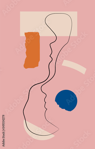 Fine One Line Drawing Abstract Two Faces Minimalism Art Aesthetic Contour Single Line Couple Portrait Modern Minimalist Vector Illustration Buy This Stock Vector And Explore Similar Vectors At Adobe Stock,Female Face Outline Template