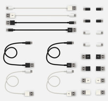 Realistic 3D USB Micro Cables And Connectors