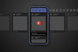 Video post carousel dark theme. Cellphone screens carousel in black mode. Social network interface