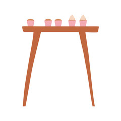 Wall Mural - wooden table with cupcakes baked isolated icon design