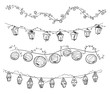 set of decorative light garlands, party decoration vector line art
