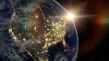 Realistic United States Of America From Space, Night Usa From Space, East Coast Of The Usa From Space 3d Render