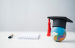 © Have a nice day  - Learning and education play dough world and graduation hat copy space with note and pen creative thinking improving learning studying skills, college university school graduation of employment jobs