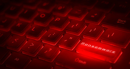 cyber crime concept - ransomware danger warning red color glow.