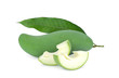 green mango with leaf isolated on white background
