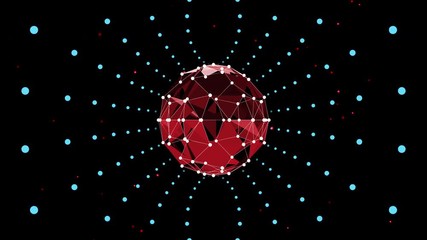 Wall Mural - a red low poly figure covered beaming white net of dotted rays over black background.