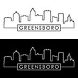 Greensboro skyline. Linear style. Editable vector file.
