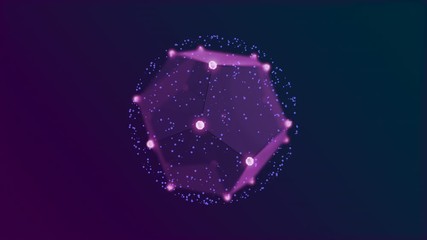 Wall Mural - a violet low poly figure covered with a white net of dots floats over datk background.