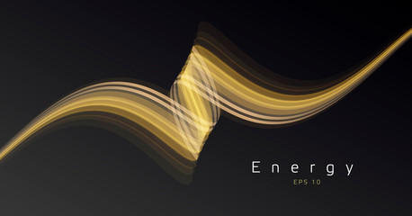 Wall Mural - Ribbon curve abstract background element, golden lines forming wave shape with energy copy, graphic composition