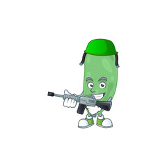 Poster - A mascot design picture of thermus thermophilus as a dedicated Army using automatic gun