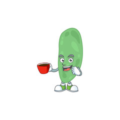 Sticker - A mascot design character of thermus thermophilus drinking a cup of coffee