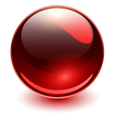 Glass sphere red, 3D shiny ball.