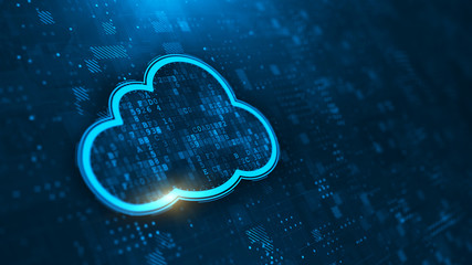 Sticker - Cloud Computing Concept - Cloud with digital code on abstract blue background. 3d rendering