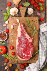 Wall Mural - beef piece barbecue on wooden board with ingredient