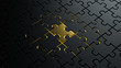 © macondos - 3d illustration of puzzle pieces background texture with a golden colored one in center
