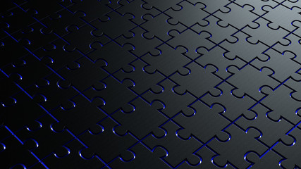 3d illustration of puzzle pieces background texture with blue light underneath