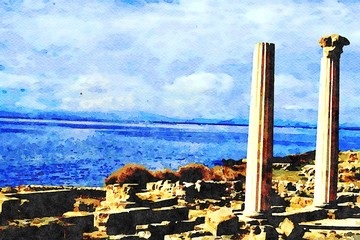 the open air ruins of Tharros, an ancient Greek city in Sardinia