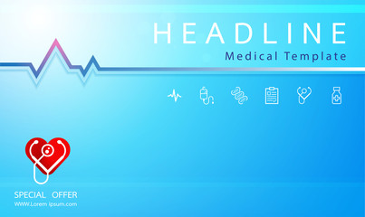 Wall Mural - healthcare and medicine vector banner template with line icons. header, website.template design with