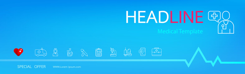 Wall Mural - Health insurance vector banner with icon.Template design with concept and idea for healthcare technology, health, science and research.