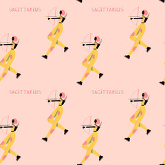 Wall Mural - Seamless pattern with Sagittarius - astrological zodiac sign. Abstract print with The Archer.