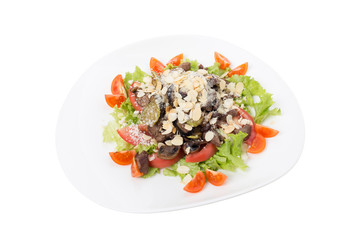 Wall Mural - Warm meat salad with vegetables and almonds.