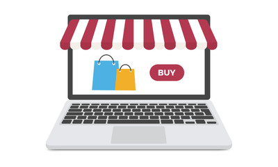 Wall Mural - online store shopping concept. laptop with shopping bags. e-commerce vector design.