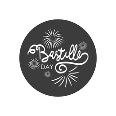 Poster - Bastille day lettering design with decorative fireworks, block silhouette style