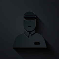 Sticker - Paper cut Seller icon isolated on black background. Paper art style. Vector