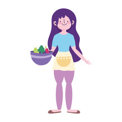 Wall Mural - young woman with vegetables in bowl isolated icon design