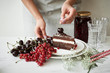 Chocolate cake with cherries and currants