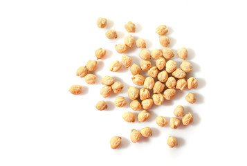 Wall Mural - Small pile of chickpeas isolated on white background. Top view.